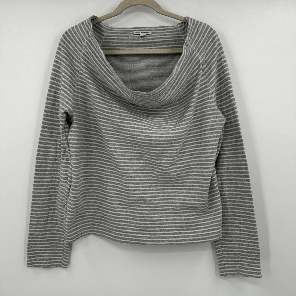 James Perse Gray & White Striped Cowl Neck Sweater